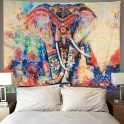 Xinuy - Tapisserie Mandala indien - Motif éléphant - Motif floral - Pour lit de plage - Tapis de yoga - 150 x 130 cm