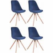 4 chaises de salle à manger style scandinave en velours bleu pieds rond en bois clair - bleu