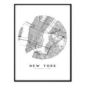 Affiche avec cadre noir - Carte New York - 50x70