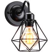 Axhup - Rétro Applique Mural Industrielle Cage Diamant E27 Lampe Eclairage Décor Noir 1PCS