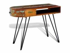 Bureau table meuble travail informatique en bois solide recyclé avec pieds broche en fer helloshop26 0502087