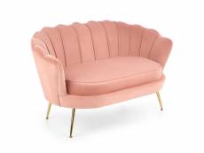 Canapé coquillage en velours rose avec pieds dorés