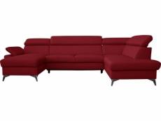 Canapé d'angle convertible en cuir italien de luxe 7/8 places warini avec coffre, rouge foncé, angle angle droit