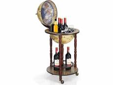 Costway bar globe terrestre mappemonde en bois d'eucalyptus, support de vin sous forme de globe bois, monté sur roues,style ancient, 45x45x88cm