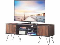 Costway meuble tv avec 2 compartiments et 2 étagères ouvertes, support tv avec trou des câbles et étagère réglable, table tv multifonctionnelle, pour