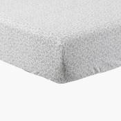 Drap housse percale de coton imprimé gris 140 x 200