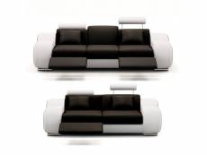 Dydda - ensemble canapé relax 3+2 en cuir noir et blanc
