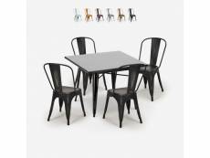 Ensemble 4 chaises vintage industriel style tolix table noire 80x80cm cuisine restaurant state black