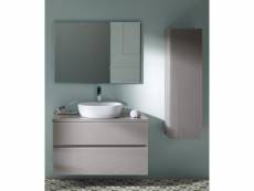 Ensemble de salle de bain coloris taupe avec vasque à poser + miroir + colonne - longueur meuble 80 x profondeur 46 x hauteur 56 cm