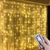 Guirlandes Lumineuses Rideau 3 × 3M 300 led 8 Modes d'Eclairage,USB Télécommande Rideau Lumineux Decoration de Fenêtre, Intérieur pour Noël, Mariage,