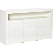 Homcom - Buffet led - meuble de rangement led - 3 placards avec étagère et grande niche - panneaux particules mdf blanc laqué