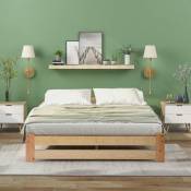 Lit en bois massif, couleur bois, avec tête de lit et sommier à lattes, lit simple (200x140cm)