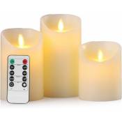 Lot de 3 bougies(D : 7,5 x H : 10 x 12,5 x 15 cm) sans flamme à LED électriques en cire véritable avec télécommande et minuterie 24 heures