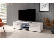 Meuble banc TV - 140 cm - Blanc mat / Blanc brillant - Avec LED - Style moderne Moon