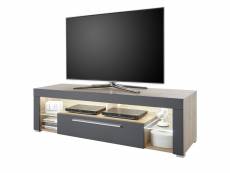 Meuble tv en mdf coloris chêne artisan,gris mat - longueur 153 x hauteur 44 x profondeur 44 cm