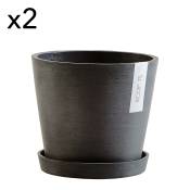 Pots de fleurs avec soucoupe noir D20 - lot de 2