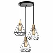 Stoex Suspension Luminaire Industrielle,design diamant cage lampe plafonnier vintage en métal Abat-jour Lustre avec Douille E2