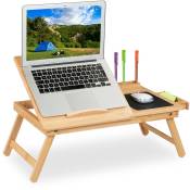 Support de tablette pour lit & canapé, pliable, HxLxP : 17,5x62x34 cm, bambou, tiroir & tapis à souris, nature - Relaxdays