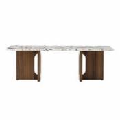 Table basse Androgyne Lounge Wood / 120 x 45 x H 37,8 cm - Base bois - Menu beige en pierre