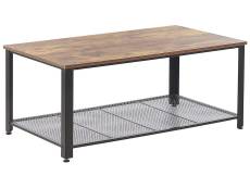 Table basse bois foncé et noire plateau effet bois