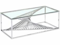 Table basse rectangulaire verre transparent et métal argenté britanny