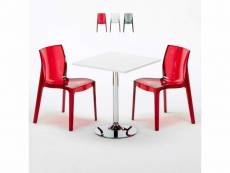 Table carrée blanche 70x70cm avec 2 chaises colorées grand soleil set intérieur bar café femme fatale demon