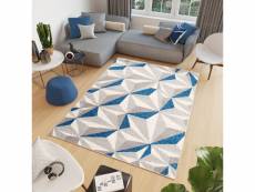 Tapiso cosmo tapis salon moderne bleu crème gris géométrique