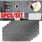5Pcs 60x30cm 3D Stickers Carrelage Mural Panneaux de Mousse pe Papier Peint Brique Auto-Adhésif (gris foncé, 60x30cm)