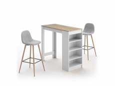 A-cocoon ensemble table et chaises blanc et chêne naturel - gris clair