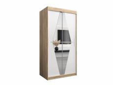 Armoire de chambre bola sonoma/blanc 100 avec 2 portes coulissantes et miroir penderie (tringle) avec étagères sans tiroirs