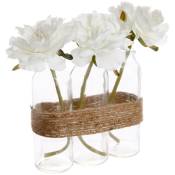 Atmosphera - Composition 3 roses artificielles vase verre H24,5cm créateur d'intérieur - Blanc