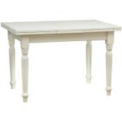 Biscottini - Table à rallonge style champêtre en tilleul massif, finition blanche antique L120xPR80xH80 cm