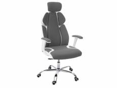 Chaise de bureau hwc-f12, chaise pivotante, tissu + similicuir ~ gris/blanc