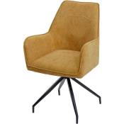 Chaise de salle à manger HHG-337, rembourrée chaise avec accoudoirs, tissu/textile métal jaune - yellow