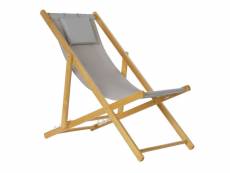 Chaise longue pliante chilienne en bois et tissu gris