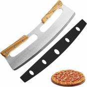Coupe Pizza, Couteau à Pizza en Acier Inoxydable 35cm avec Manche en Bois,Coupe-pizza Professionnel Avec Manche En Bois Massif -