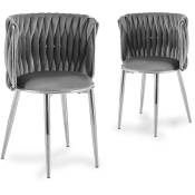 Eleni - Lot de 2 chaises design en velours gris et pieds argentés - Gris