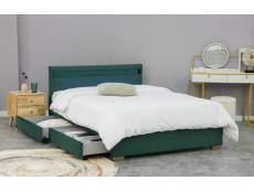 Enfield - structure de lit en velours vert avec rangements et led intégrées - 140x190 cm