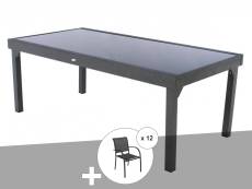 Ensemble repas table extensible rectangulaire en verre Piazza + 12 fauteuils Piazza - Hesperide