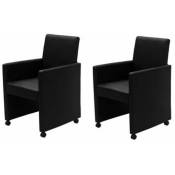 Helloshop26 - Lot de 2 fauteuils chaise de salle à manger salon entrée avec roulettes noir