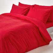 Homescapes - Housse de couette et taies d'oreiller unies en coton égyptien 200 fils Rouge 135 x 200 cm - Rouge