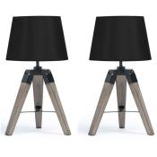 Idmarket - Lot de 2 lampes de chevet trépied hilda en bois foncé noires - Noir