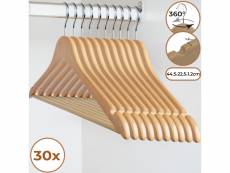 Jago® cintres en bois - lot de 30, crochet pivotant à 360°, longueur 44,5 cm, avec barre antiglisse et encoches, pour adultes - porte-manteau pour pan