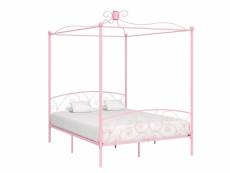 Lit double pour adulte à baldaquin - cadre de lit rose métal 160 x 200 cm