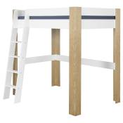 Lit mezzanine bois massif blanc et bois 90x190 cm