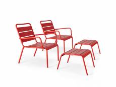 Lot de 2 fauteuils relax avec repose-pieds en métal rouge - palavas