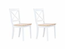 Lot x2 chaises à dîner blanc et bois clair bois d'hévéa massif 247358