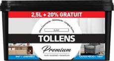 Peinture Tollens premium murs boiseries et radiateurs Tollens blanc mat 2 5L +20% gratuit