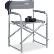 Relaxdays - Chaise de metteur en scène pliante HxlxP: 81,5 x 56 x 50 cm, camping, avec logo, charge jusqu'à 120 kg en aluminium, gris