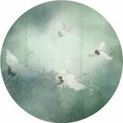 Sanders&sanders - Papier peint panoramique rond adhésif oiseaux de grue - ø 70 cm de vert